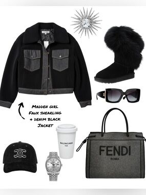 Madden Girl Black Faux Shearling & Denim Jacket